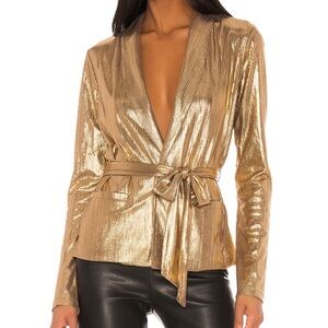 NWT Superdown XXS Desiray Metallic Gold Belted Blazer